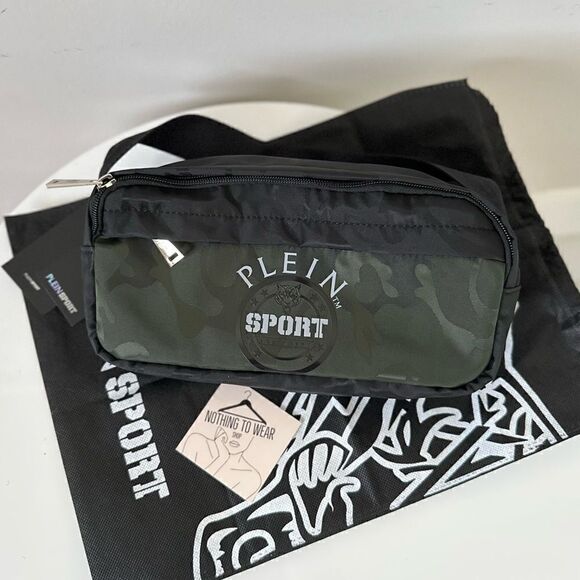 ⭕️ PHILIPP PLEIN SPORT Camouflage Fanny Pack Belt Bag Designers Black Green Camo - Picture 4 of 9